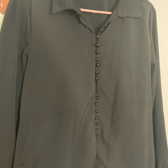 Black silky button up blouse - Picture 3 of 3